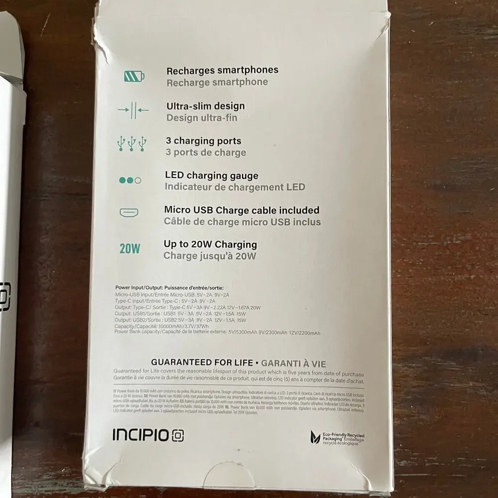 INCIPIO 10000mAH POWER BANK LOT OF 02 BRAND NEW / OPEN BOX
